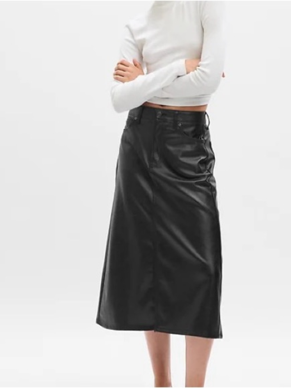 NWT GAP Black Faux Leather Midi Skirt - Straight Silhouette